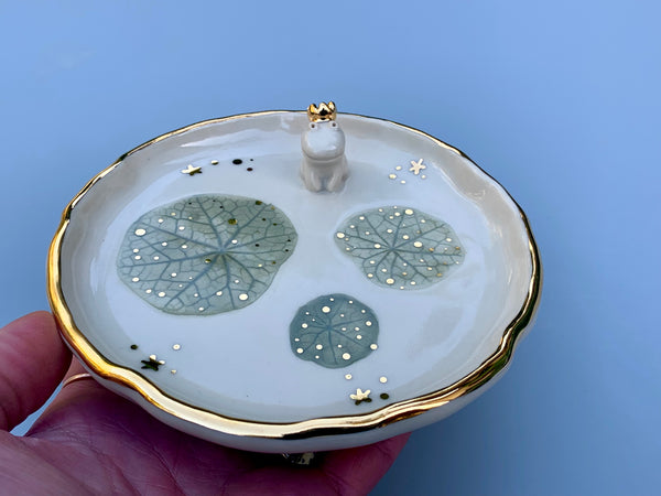 Frog Prince Jewelry Holder, Ceramic Leaf Dish
