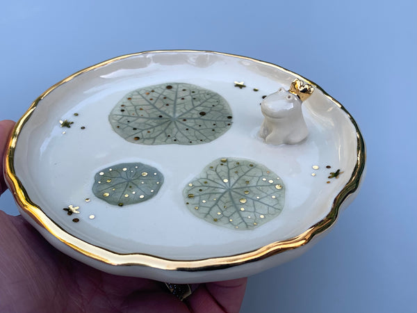 Frog Prince Jewelry Holder, Ceramic Leaf Dish