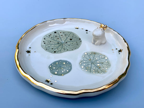 Frog Prince Jewelry Holder, Ceramic Leaf Dish