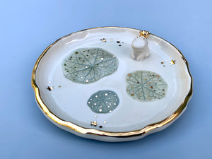Frog Prince Jewelry Holder, Ceramic Leaf Dish