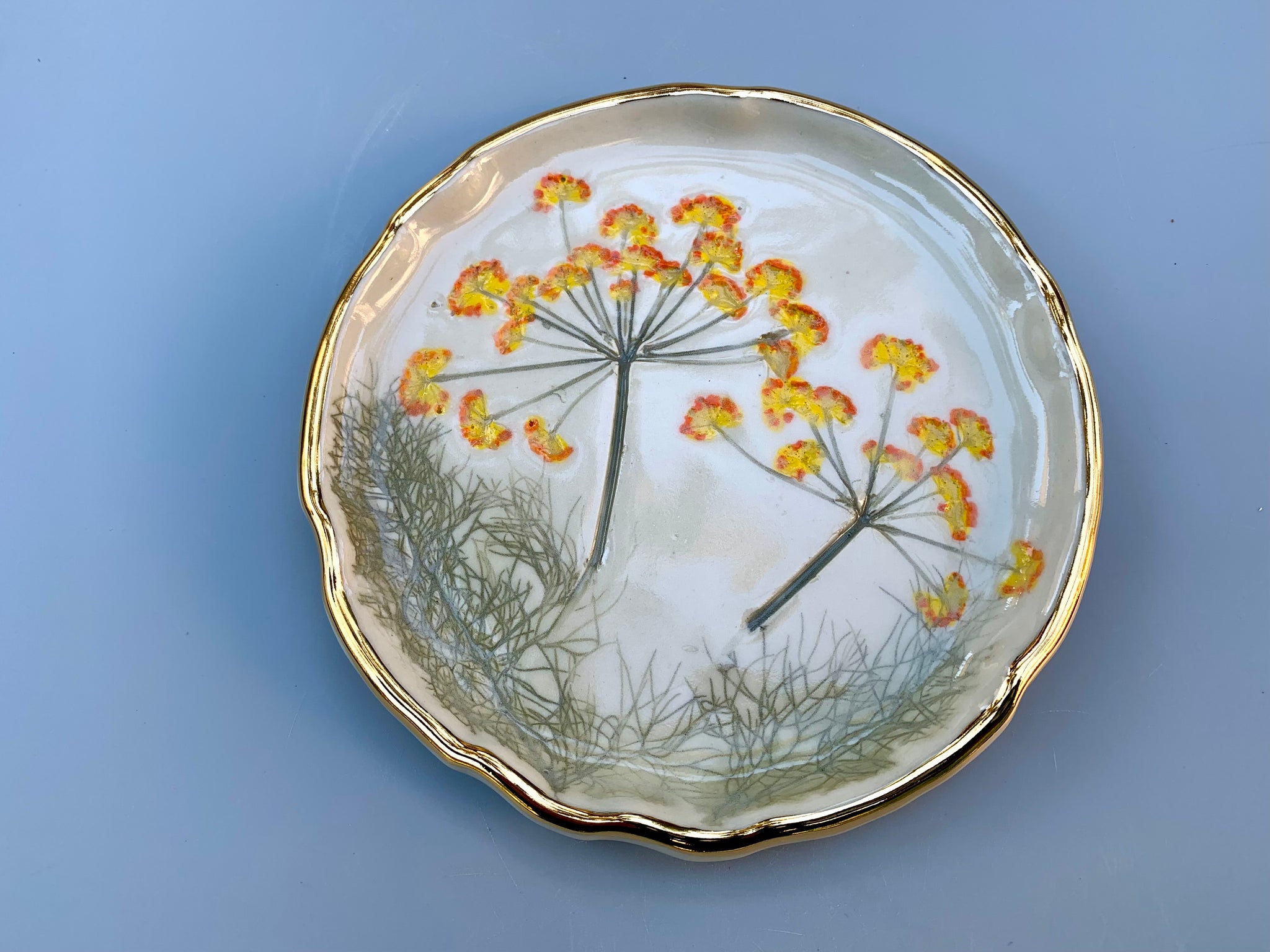 Fennel Jewelry Holder, Ceramic Dish with Flower Imprint - Vuvu Ceramics