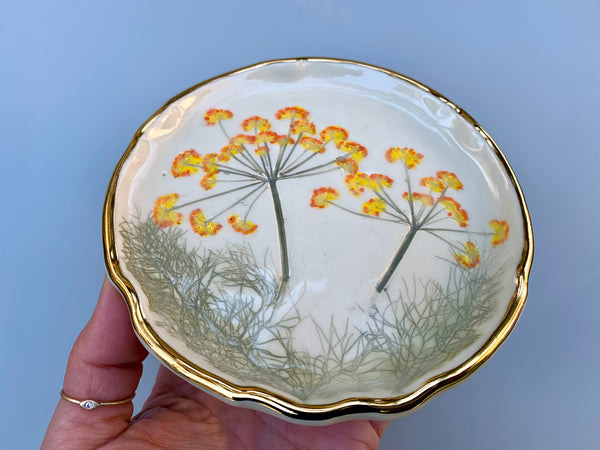 Fennel Jewelry Holder, Ceramic Dish with Flower Imprint - Vuvu Ceramics