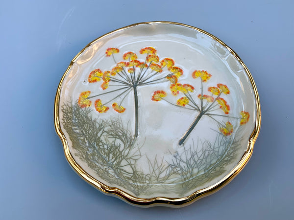 Fennel Jewelry Holder, Ceramic Dish with Flower Imprint - Vuvu Ceramics