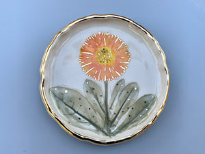 Calendula Flower Jewelry Dish, Ceramic with Gold Accents