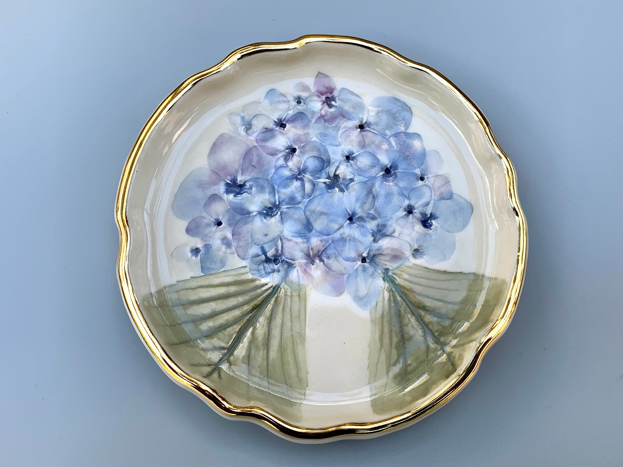 Blue Hydrangea Jewelry Holder, Ceramic Dish with Flower Imprint