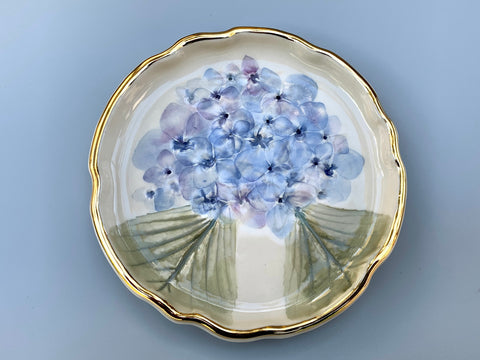 Blue Hydrangea Jewelry Holder, Ceramic Dish with Flower Imprint