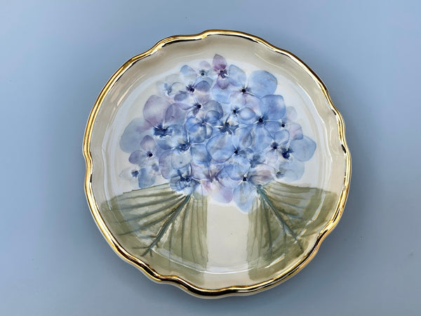 Blue Hydrangea Jewelry Holder, Ceramic Dish with Flower Imprint