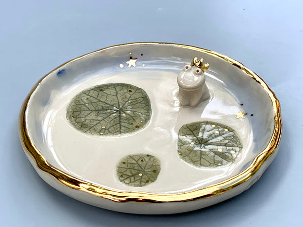 Frog Prince Jewelry Holder, Ceramic Leaf Dish