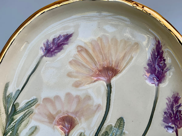 Large Pink Daisy Jewelry Holder, Ceramic Dish with Flower Imprint - Vuvu Ceramics