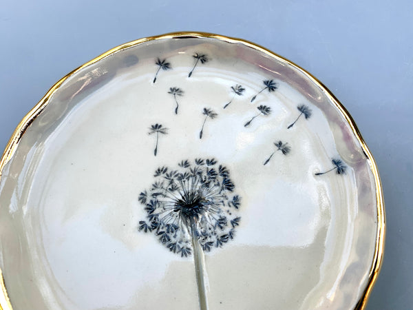 White Dandelion Seed Head, with 22kt gold accents