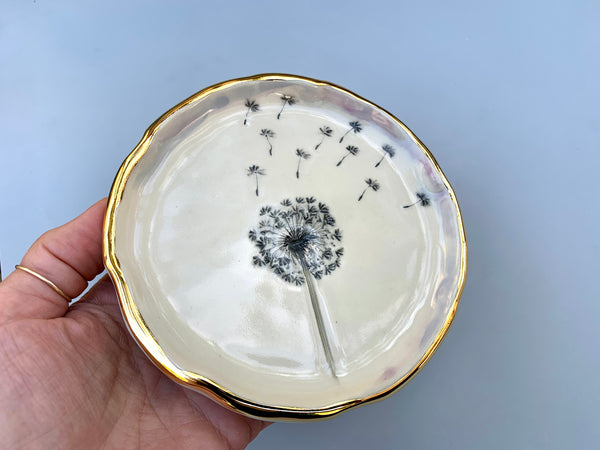 White Dandelion Seed Head, with 22kt gold accents