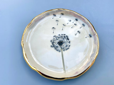 White Dandelion Seed Head, with 22kt gold accents