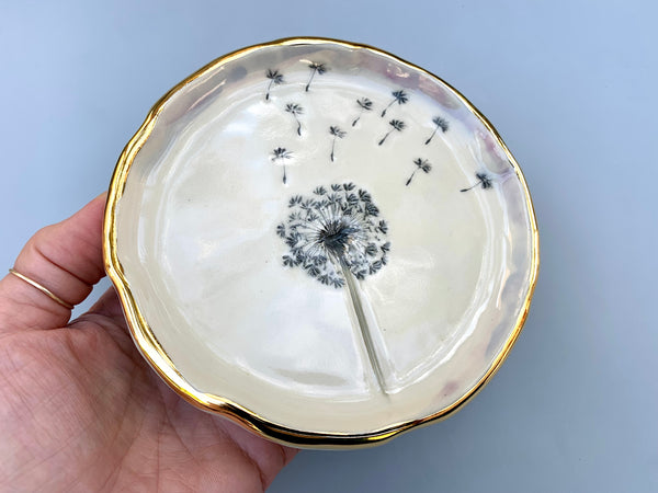 White Dandelion Seed Head, with 22kt gold accents