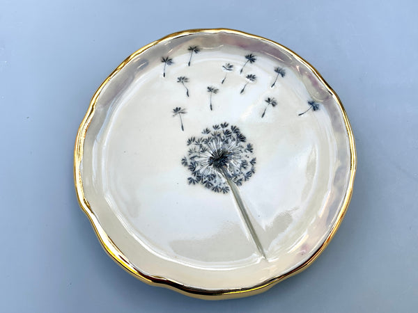 White Dandelion Seed Head, with 22kt gold accents
