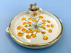 Yorkie in a Teacup Jewelry Holder, Ceramic Trinket Dish with Gold Accent