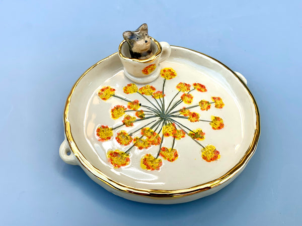 Yorkie in a Teacup Jewelry Holder, Ceramic Trinket Dish with Gold Accent