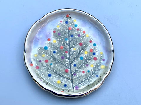 Silver Icicle Christmas Tree Jewelry Dish, Sparkling Holiday Evergreen Ceramic Dish